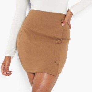 Stretch Woven Button Detail Wrap Mini Skirt Boo Hoo Women's Skirt Size 2 Tan